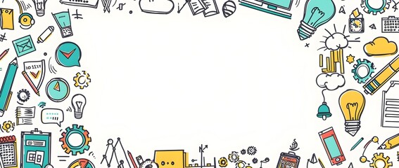 Minimalist Business Themed Doodle Border Design with Blank Central Space for Customizable Content