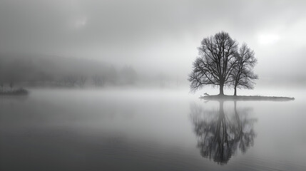 foggy landscape of a lake in nature
