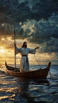 jesus in the boat over the sea