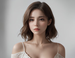 Naklejka premium elegant close-up of a short-haired young woman, calm and composed