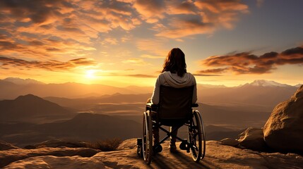 a person in a wheelchair looking at the sunset - Powered by Adobe
