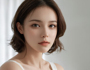 Fototapeta premium elegant close-up of a short-haired young woman, calm and composed