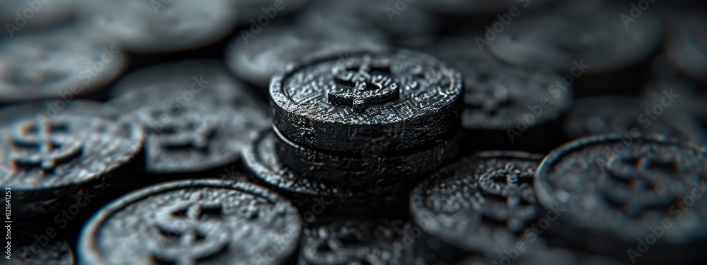 Poster many black currency symbol are scattered, creating abstract background
