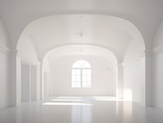 a white room with arched windows