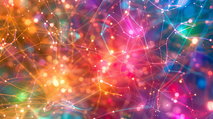 Background featuring a network of colorful threads representing data flow