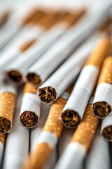 A bunch of cigarettes are shown with the butts still in them. Concept of addiction and the harmful effects of smoking