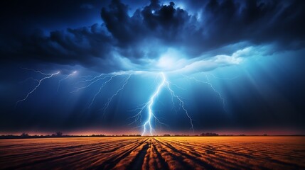 lightning striking a field - Powered by Adobe