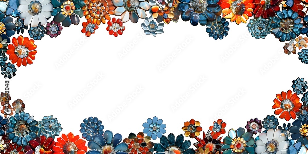 Poster vibrant mosaic tile frame with intricate patterns on plain white background