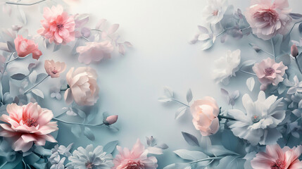 Background with pastel-colored flowers elegantly arranged on the sides
