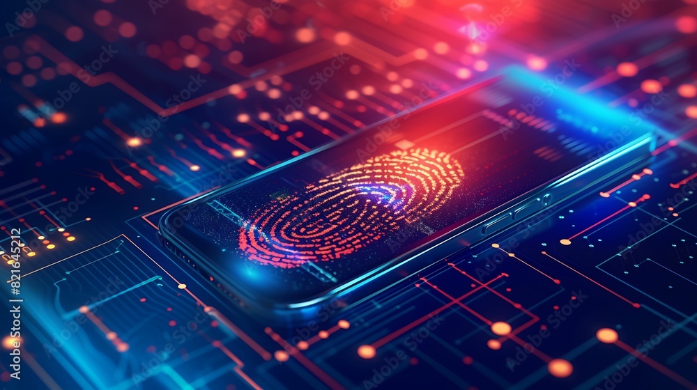 Poster fingerprint circuit. digital fingerprint on motherboard backgrounds, digital security and access con