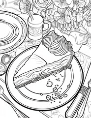 Cheesecake Delight: Enjoyable Coloring Pages for All Ages - Easy Coloring Pages - Printable pages  - Coloring Page for Adults - Line Art  - Simple Patterns 