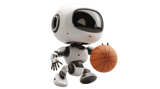 A little Robot assistant basketball player on transparent background