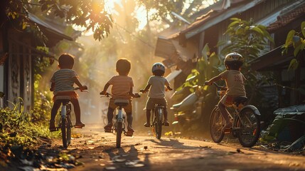 children playing bicycles