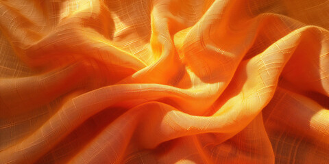 Finely detailed Orange linen cloth with sunlight playing on the surface