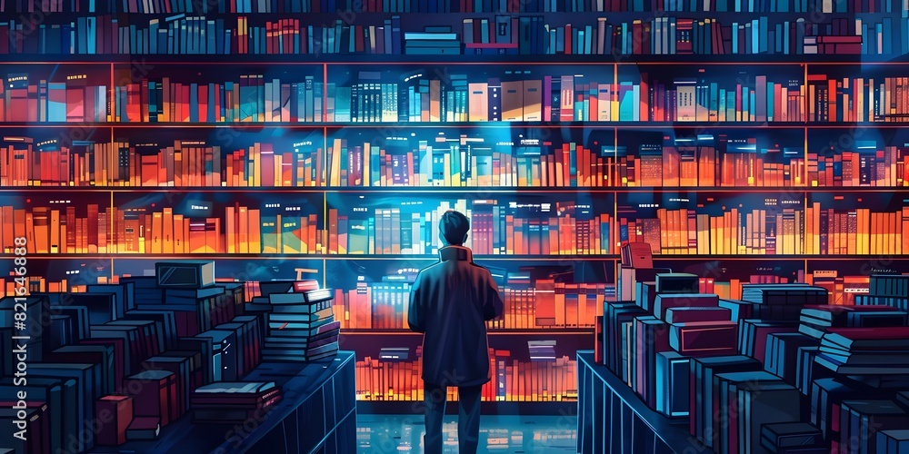 Poster organized librarian curating digital knowledge repository in modern library