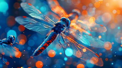 close up dragonfly flying with bokeh background - Powered by Adobe