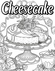 Cheesecake Delight: Enjoyable Coloring Pages for All Ages  - Relaxing Coloring Pages for Adults - Simple Patterns  - Line Art - Printable pages - Easy Coloring Pages 