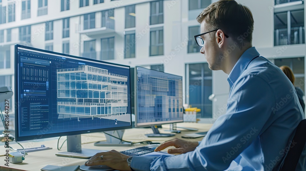 Aufkleber bim dashboard showing real-time construction analytics and metrics on a widescreen.