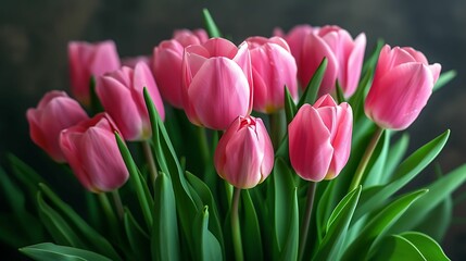 Naklejka premium beautiful bunch of pink tulips flowers