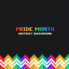 Pixel Art Style Pride Month Zig Zag Rainbow Ribbon Frame, Black Background