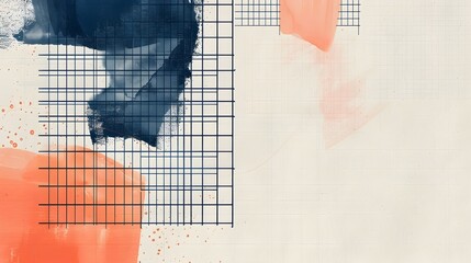 Obraz premium Minimalist Geometric Tangerine Grid Pattern Background for Mockup Design