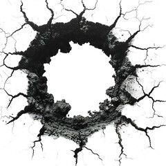 earth hole with cracks isolated on transparent background , top view black soil hole ,generative ai