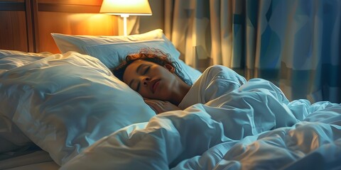 Peaceful Slumber in a Luxurious Hotel Bedroom with Soft Linens and Ambient Lighting