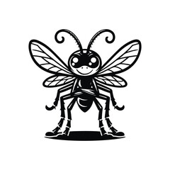 Mosquito Animal Black Silhouette Vector With White Color Background