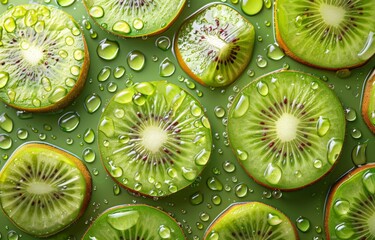 Close up on Kiwi cut fruit with whater drop gives a fresh impression