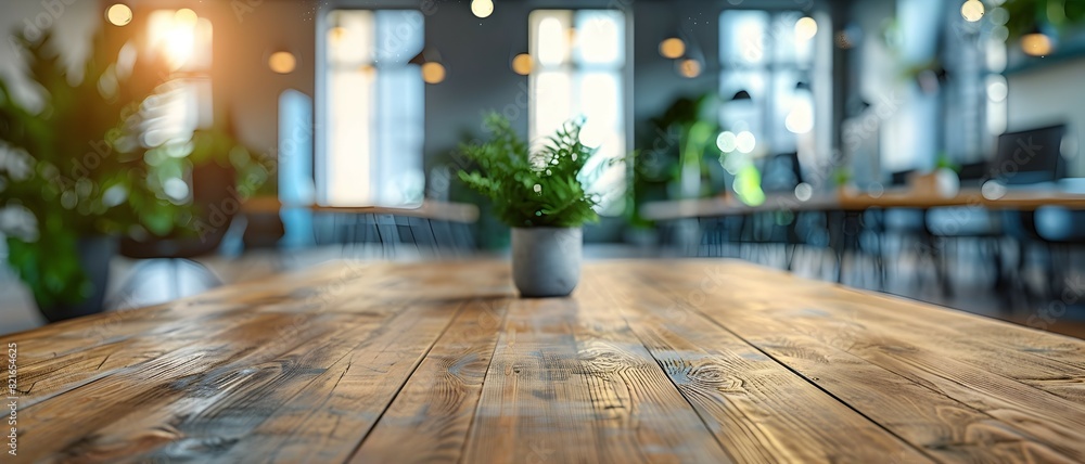 Poster modern laminate table with clean lines in tech startup office setting for innovative product concept