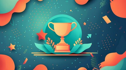 Minimal blank template card for Bosss Day in modern classic styles, with elements of office icons and trophies, including space for text in the center for text