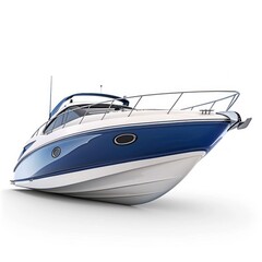 Naklejka premium A blue and white boat is parked on a white background