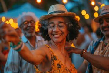 Happy seniors dancing at a party