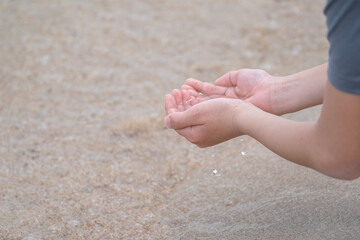 海水を掬う手元