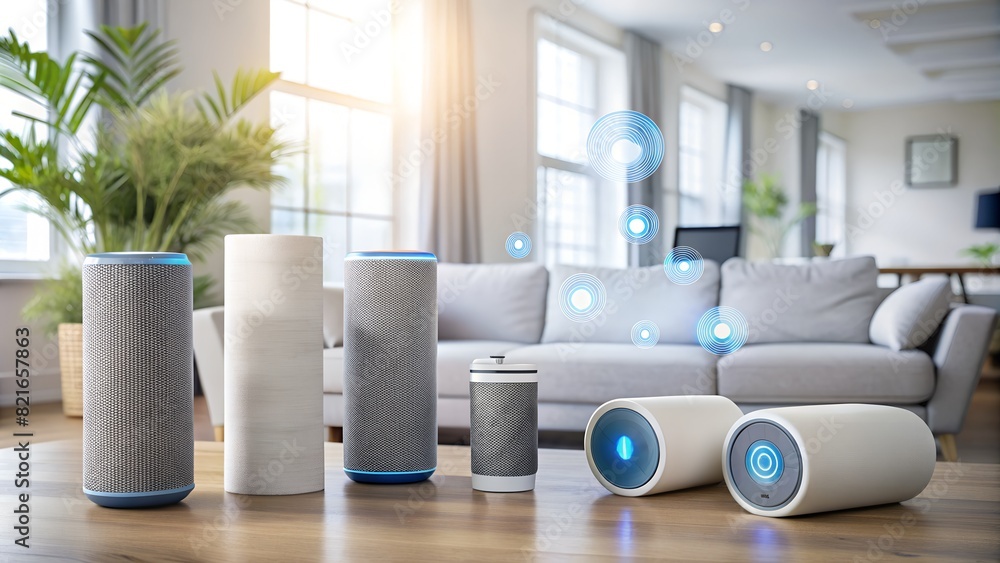 Poster voice assistant devices and ai speakers for seamless iot integration and virtual assistance