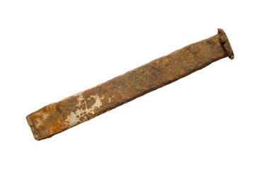 An old rusty chisel isolated on a white background. A close-up of a rusty chisel.