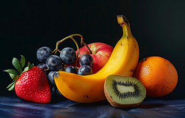 A collection of fresh fruit on a black background