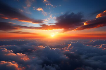 Fototapeta premium Beautiful sunset sky above clouds with dramatic light