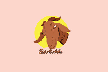 Selamat Idul Adha.Translation: Happy Eid Al Adha Mubarak. Illustration of Eid al-Adha with a sheep icon as a symbol