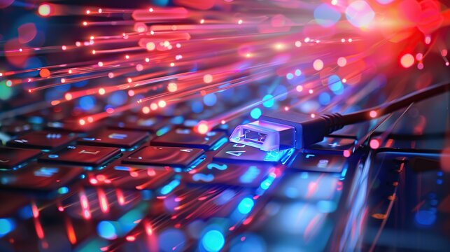 High-speed fiber optic cables with light trails. speed line, futuristic background for 5g or 6g technology wireless data transmission