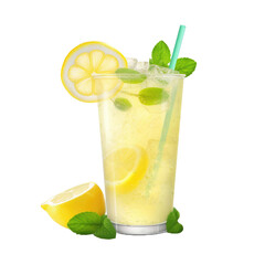 Fototapeta premium Citrus summer cold or lemon with ice on white background.