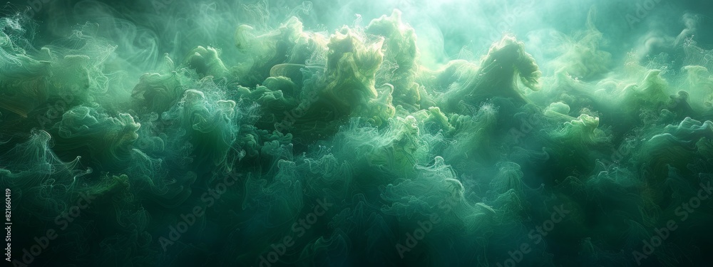 Poster abstract green smoke or mist background floating in the air creates a beautiful pattern.