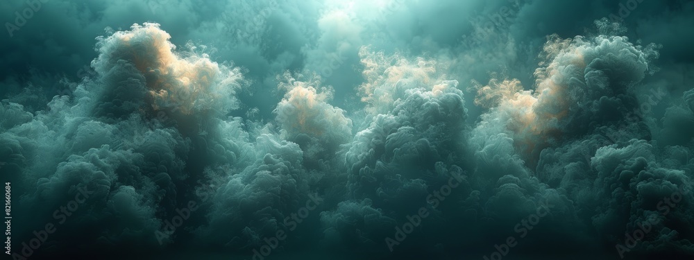 Poster abstract green smoke or mist background floating in the air creates a beautiful pattern.