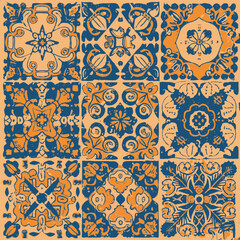 2d vector illustration colorful vintage Seamless hi res Portuguese tiles abstract Artwork
