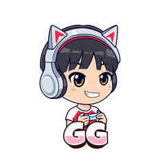 Chibi gamer boy cartoon character good gaming icon