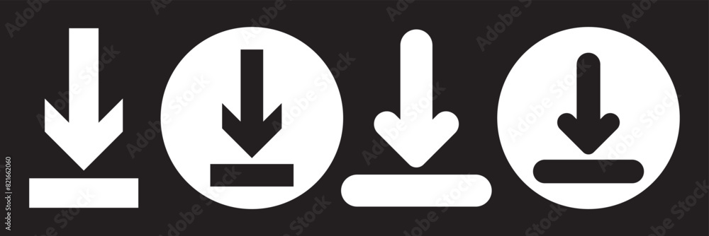 Poster download and upload icon buttons set. white download or upload icon. files download and upload icons
