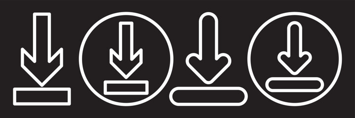 Download and upload icon buttons set. White download or upload icon. Files download and upload icons symbol in line and flat style on white background. Download icon files, vector set.