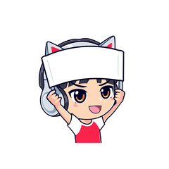 Gamer boy holding banner template logo vector