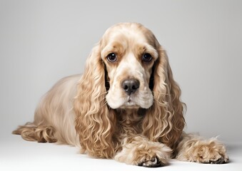 An American Cocker Spaniel against a white background.