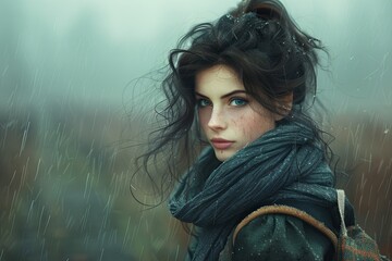 Unruly Elements: A Girl with a Backpack in Urban Downpour